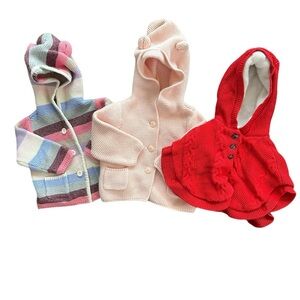 Bundle of baby girl hooded sweaters from Baby Gap and Carter’s 100% cotton